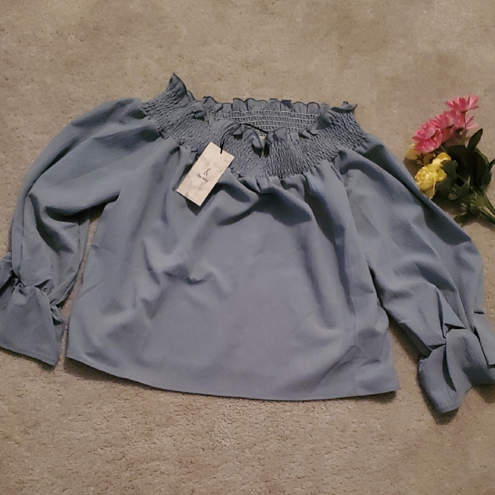 Chic Off-Shoulder Blue Blouse